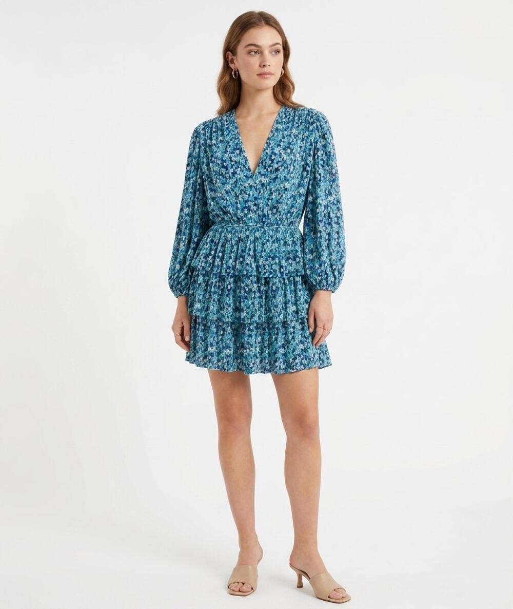 Sabina Musayev NWT Suzanne Blue Floral Print Tiered Mini Dress Size Medium $325